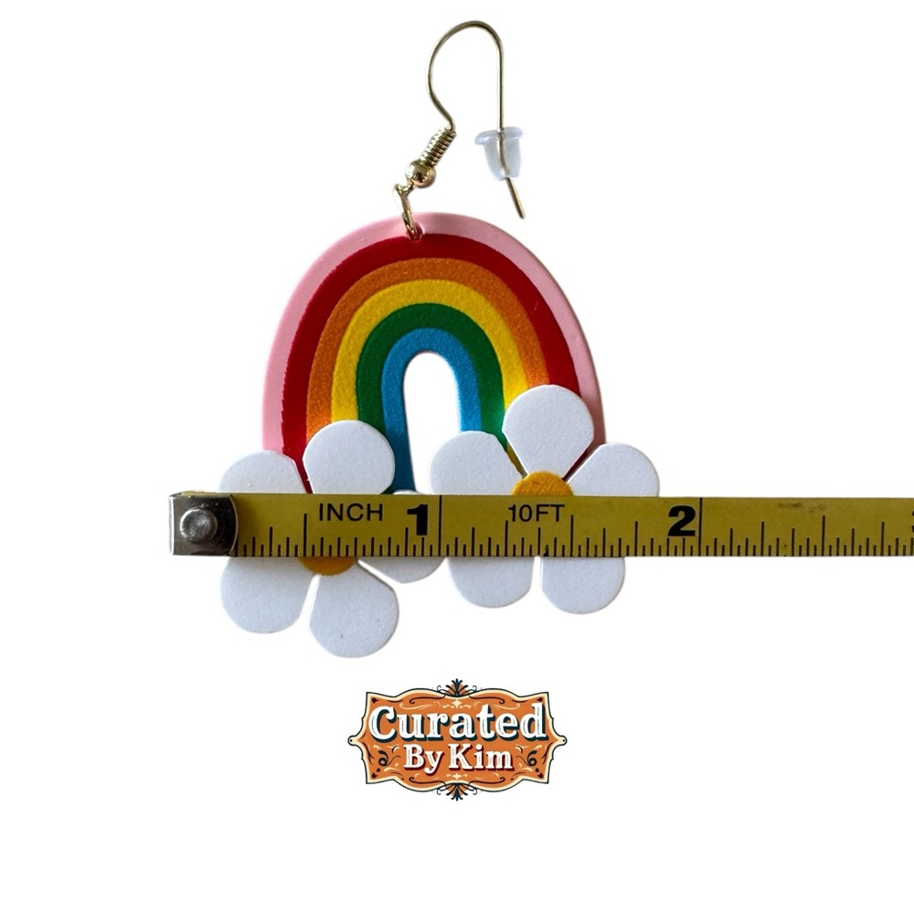 Colorful Rainbow Earrings with Flower Clouds. New Without Tags. - Picture 6 of 7